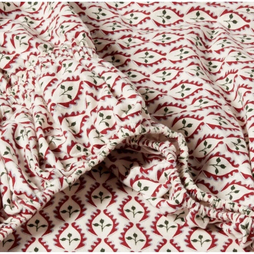 Threshold Queen Ultra Soft Flannel Sheet Set Woodblock Leaf NEW Hard To Find